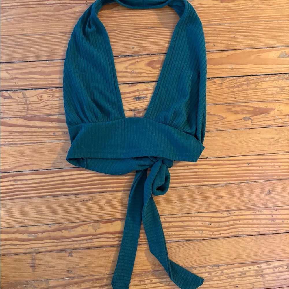 SHEIN Forest Green Knit Plunge Top